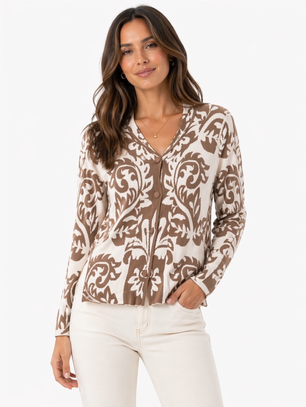 EUC Susan Bristol Women's Brown and White Top Size Medium